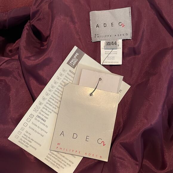 A D E C2 By Philippe  A D E C Cropped Wool Blazer Jacket Burgundy Size 10 - Picture 10 of 14
